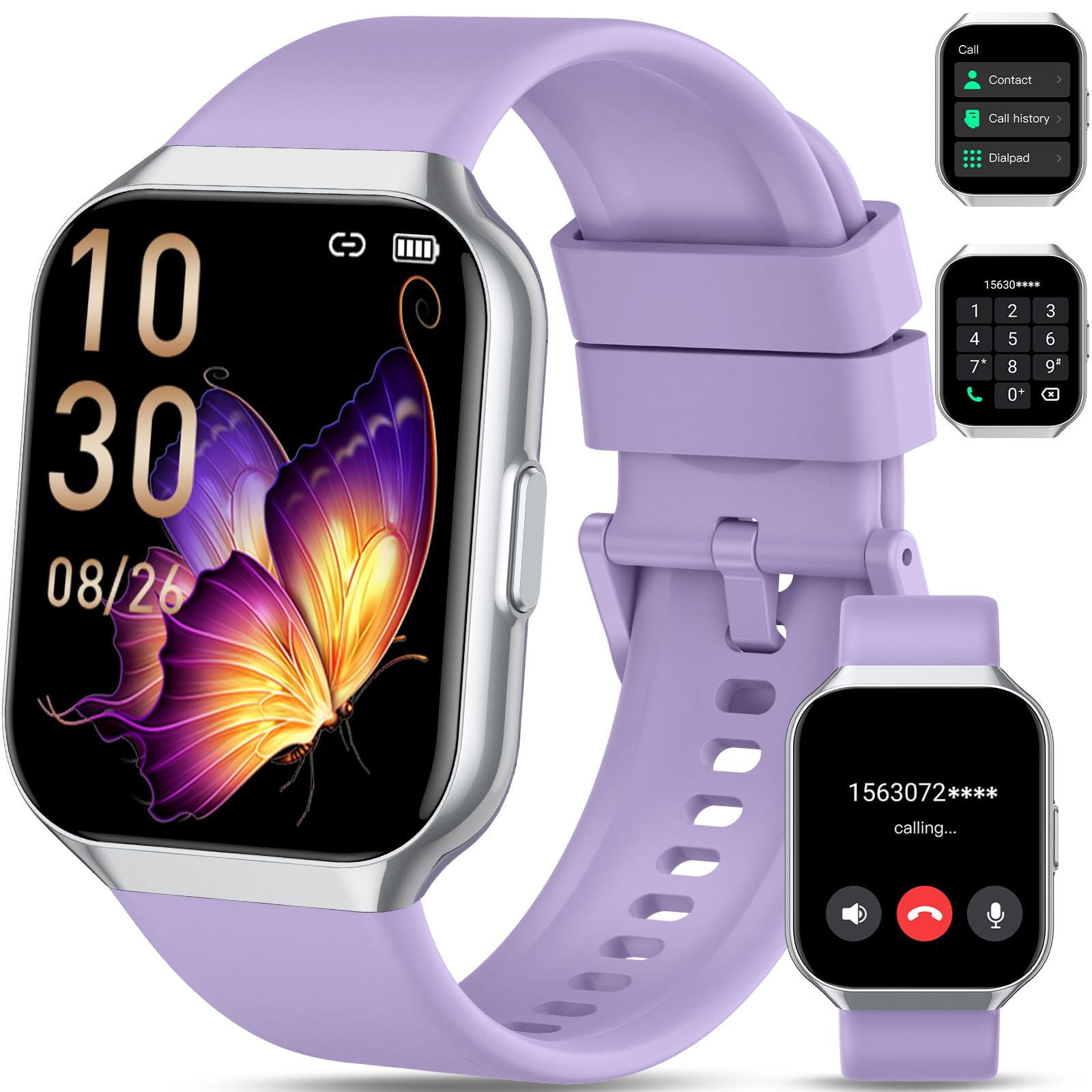 Smart Watch for Men Women Answer/Make Calls, 1.96" HD Fitness Watch with Heart Rate Sleep SpO2 Monitor, Step Counter Fitness Tracker, 110+ Sports Activity Trackers, Smartwatches for Android IOS/Purple