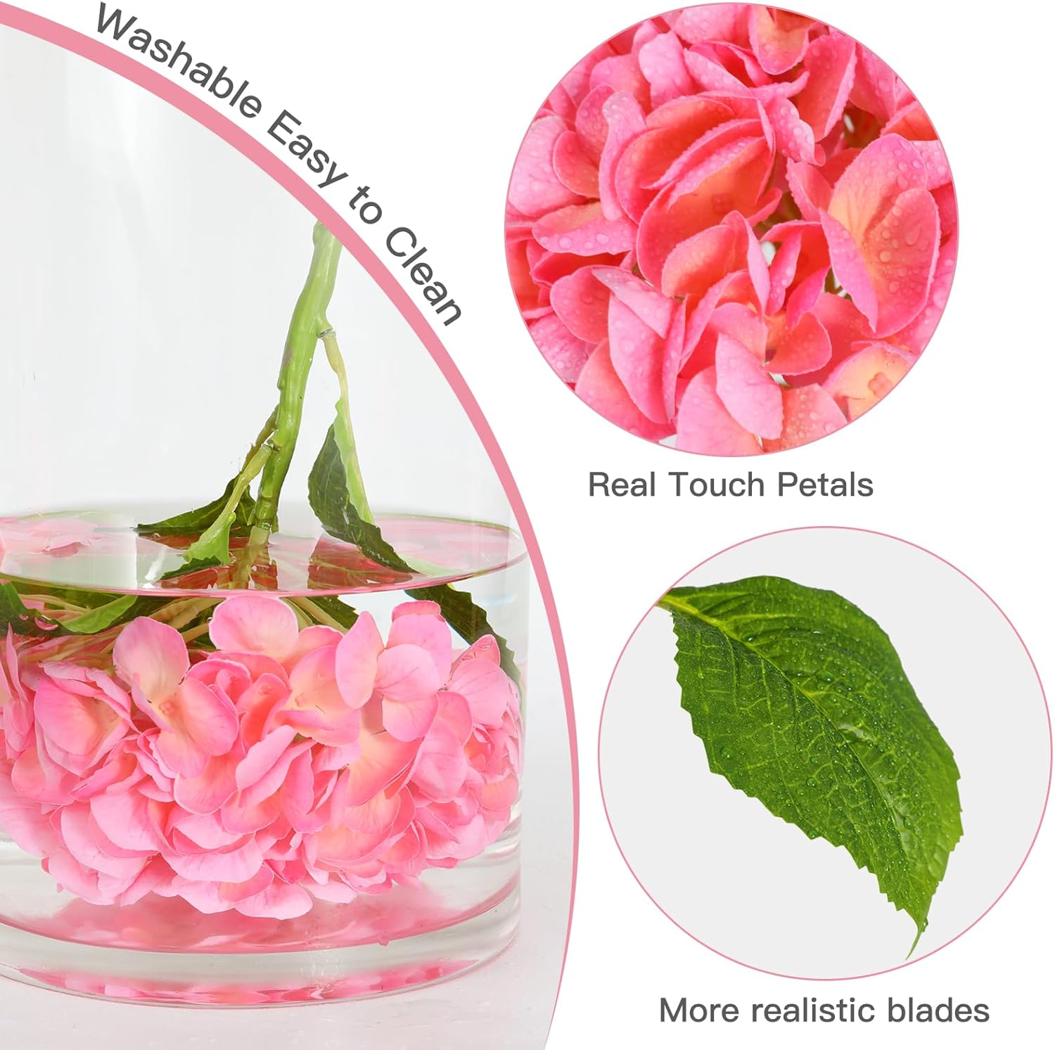 Nubry 4Pcs Pink Hydrangea Artificial Flowers, 22.5In Latex Faux Real Touch Large Hydrangea Flowers with Long Stems & Leaves for Home Office Decor Wedding Party Arrangements(Pink)