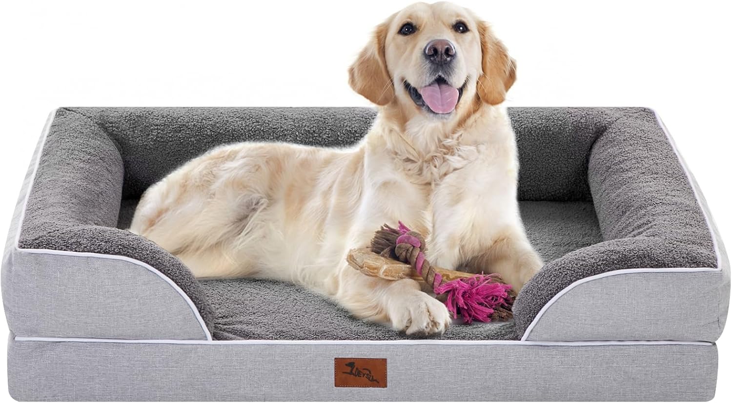Dog Bed for X Large Dogs,Orthopedic Egg Memory Foam Dog Bed with Bolster, Breathable & Waterproof Dog Sofa Bed-Removable Washable Cover & Nonslip Bottom 42"L x 30"W x 8.5"Th Light Grey