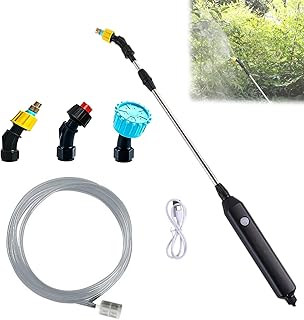 Akku Drucksprüher 3,7V Elektrischer Pflanzensprüher, Gartensprüher mit 3 Verstellbaren Düsen und 3m Schlauch, Wiederaufladbar Tragbar Sprühstab Sprühlanze für Garten Hof Rasen Unkrautbekämpfung