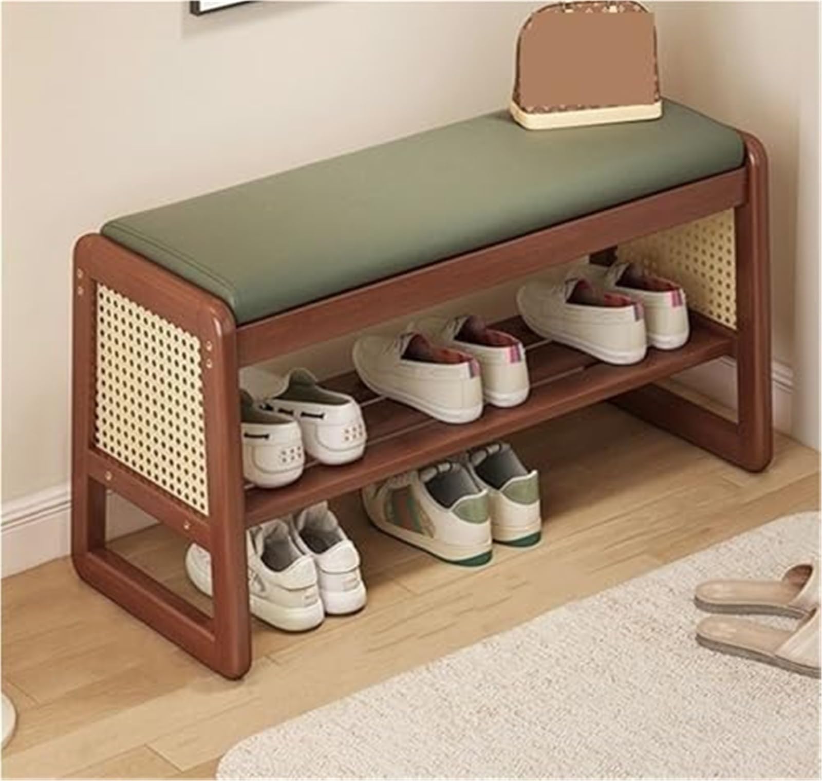 Banc à chaussures en bois style moderne du milieu du siècle