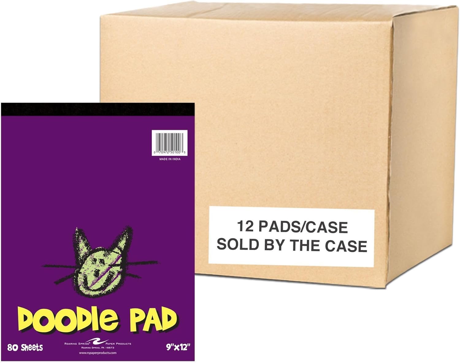 Roaring Spring Kids Doodle Paper Pad, 12-Pack, 9" x 12", 80 Sheets of Blank White Newsprint