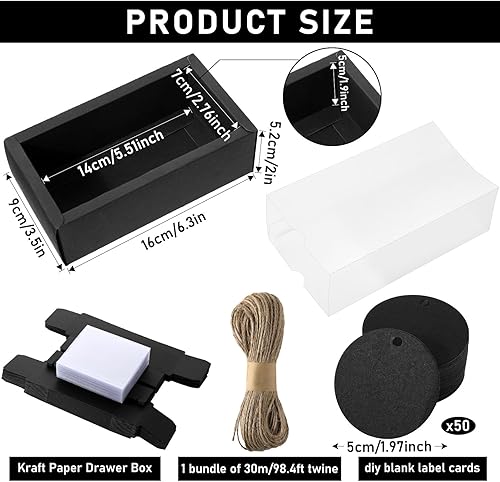 Miniatura 2 de Roowest Paquete de 50 juegos de cajas de regalo caseras de papel kraft con etiquetas en blanco y cuerda de yute (101 artículos) para joyería,