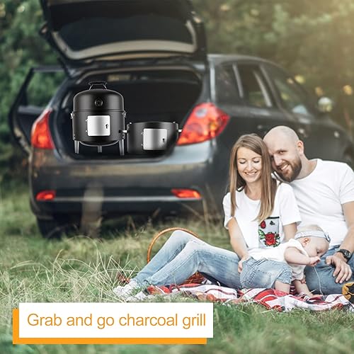 Miniatura 2 de Parrilla de barbacoa de carbón, resistente 3 en 1, parrilla ahumadora para jardín, camping, cocina al aire libre y parrilla