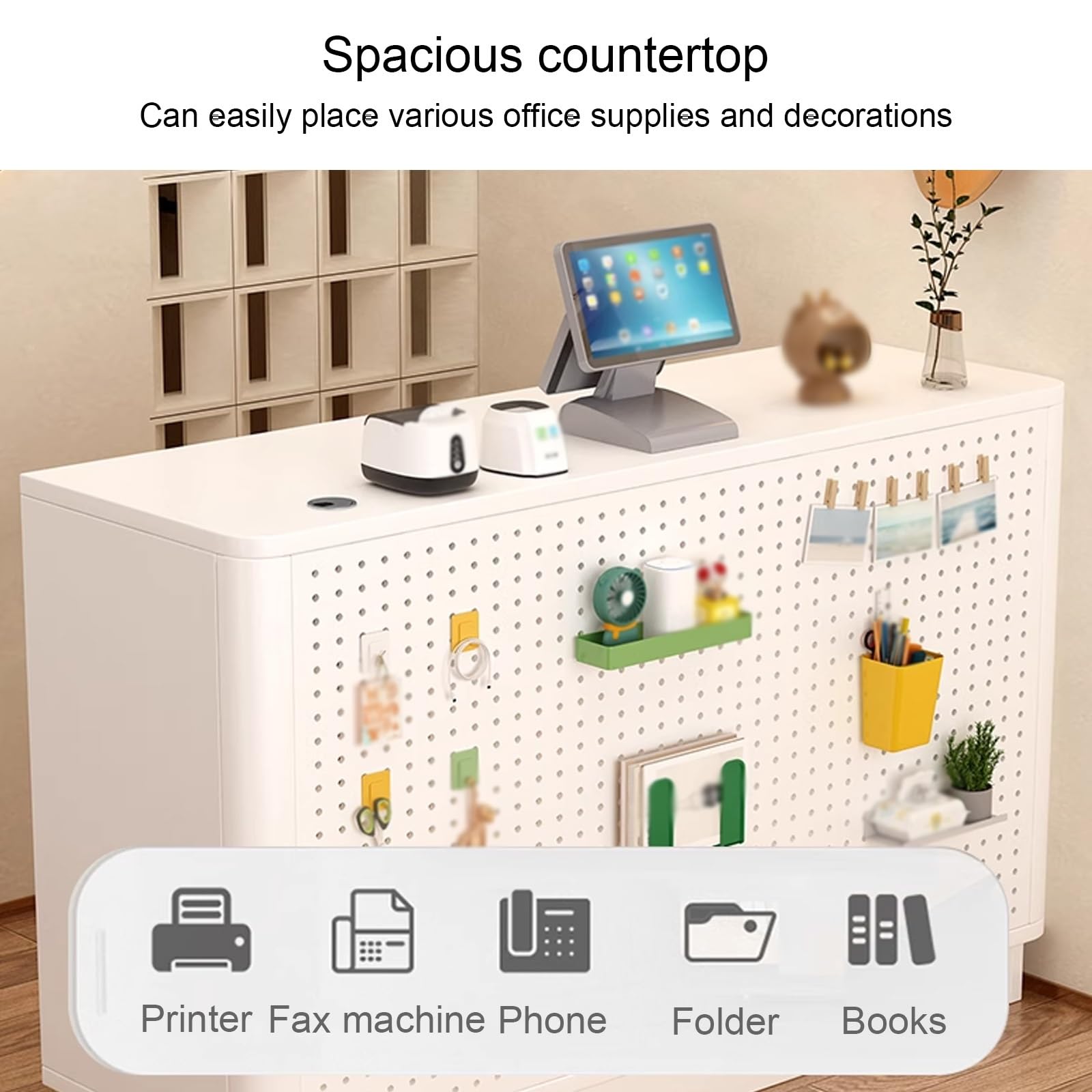 Bureau de réception moderne avec panneau perforé, support de registre de vente au détail, grand bureau pour bureau, entreprise, restaurant, beau salon, magasin de vêtements – Polyvalent et fonctionnel