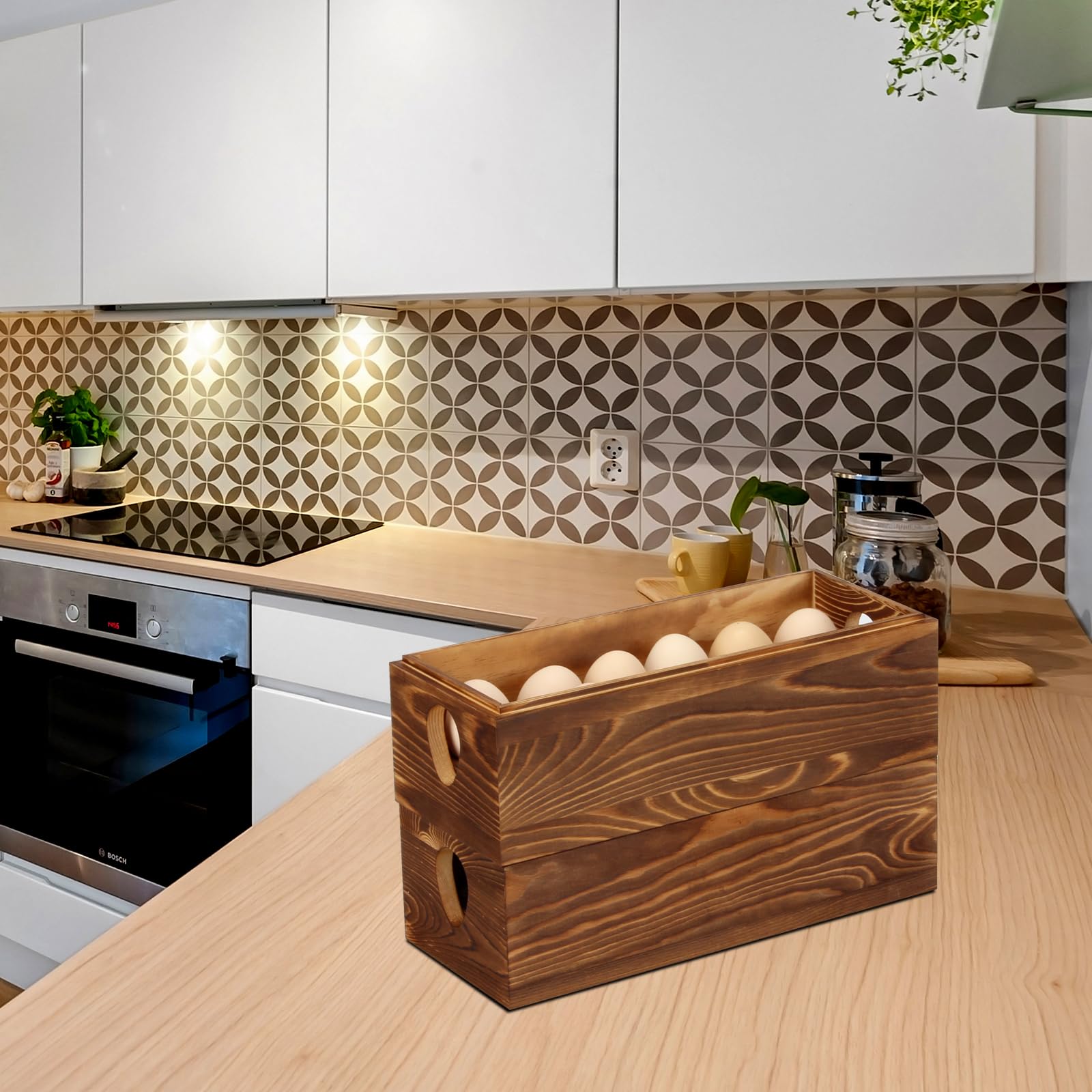 Caja de madera para 24 huevos frescos, soporte apilable para huevos con doble capa para exhibición, caja de almacenamiento de huevos rústica con asa para supermercado de Pascua, suministros de