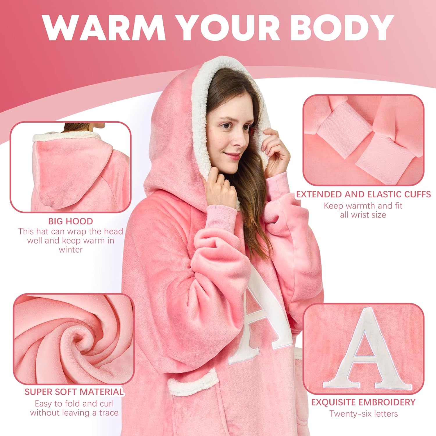 Wearable Blanket Hoodie with Letter - Oversized Blanket Hooded Personalized Birthday Valentines Day Gifts for Women - Image 2