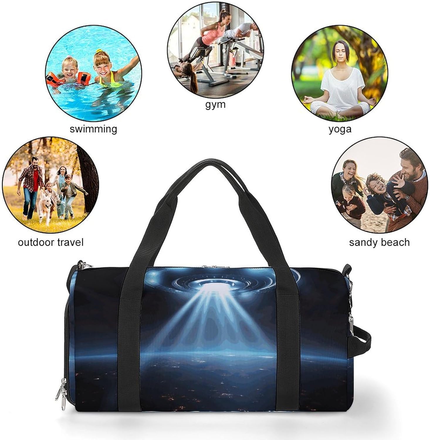 UFO Spaceship Barrel Gym Bags for Men And Women, Duffle Bag for Travel Sports Bag Camping Weekend Carry on Overnight Duffel Bag with Shoulder Strap