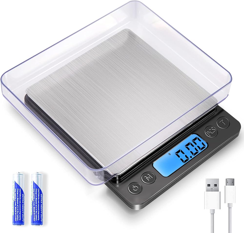 Amazon.com: Small Digital Gram Scale 1000g by 0.01g, MEIYA High Accuracy Scale for Food Ounces and Grams, Upgrade USB Charging Kitchen Scale Digital Weight for Cooking, Baking, with Tare Function, 9 Units, 2 Tray: Home & Kitchen