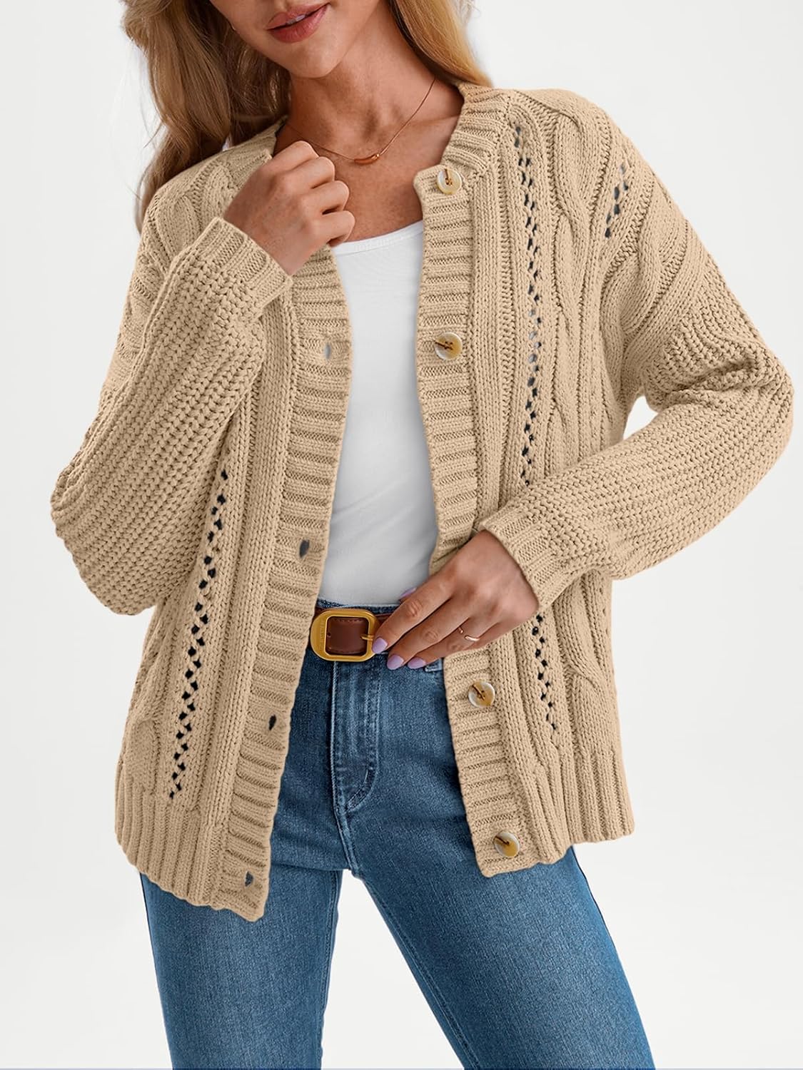 LILLUSORY Women's Cardigan Sweaters Cable Knit Crochet Cotton Fall Jackets Button Up Chunky Trendy Outfits - Image 2