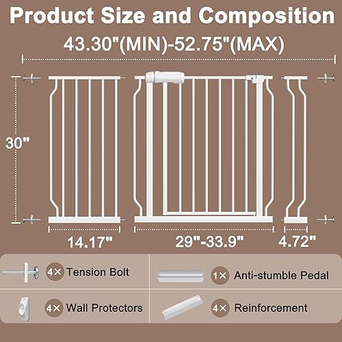 Miniatura 59 de WAOWAO Puerta de seguridad para bebés 52.76-62.2" extra ancha con montaje a presión, con apertura de vaivén, cierre automático, de metal negro