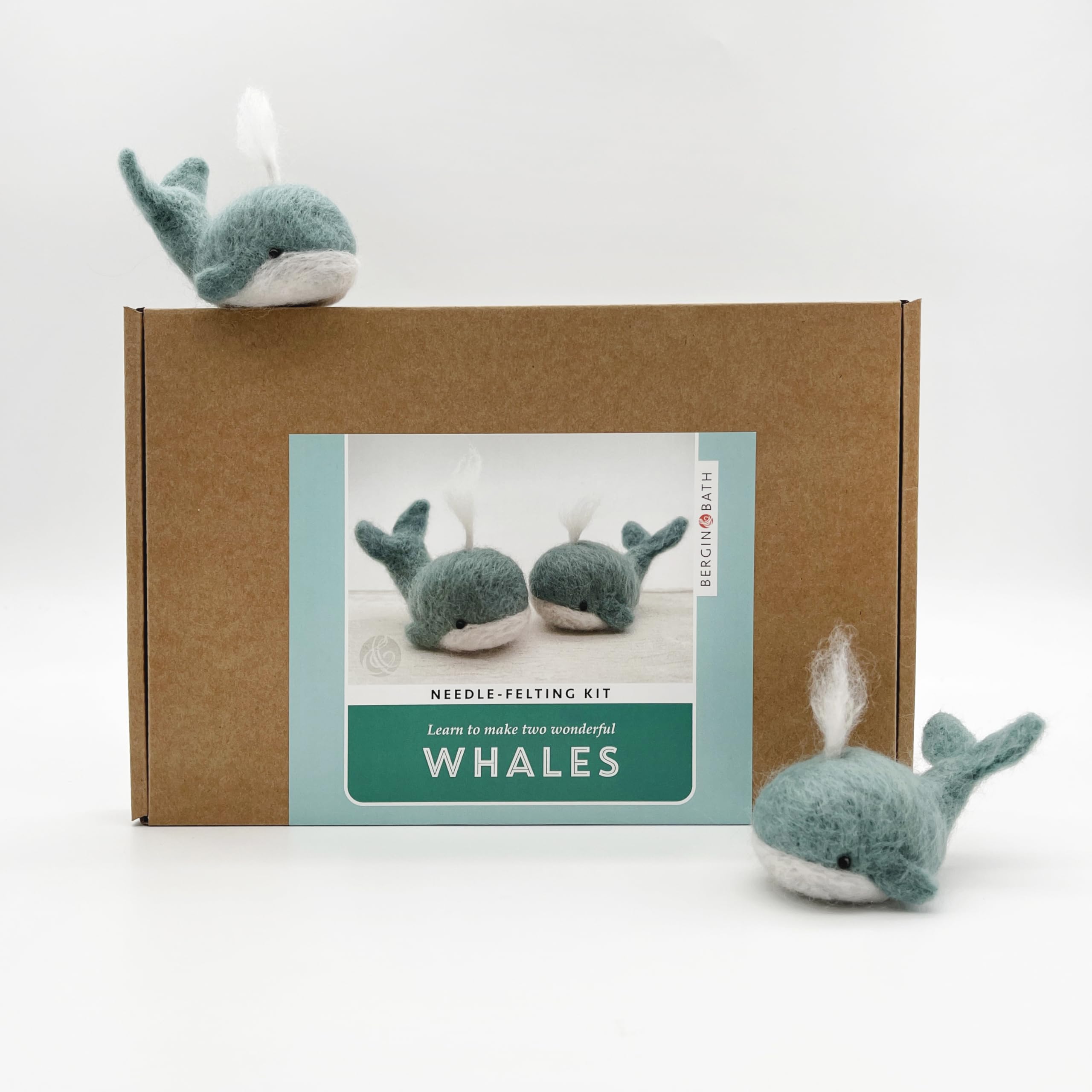 Bergin & Bath Needle Felting Kit, Whales. Make a Pair of Sweet Felted Whales with This Planet Friendly Craft kit for Adults and Teens. A Creative Gift for Someone Crafty.