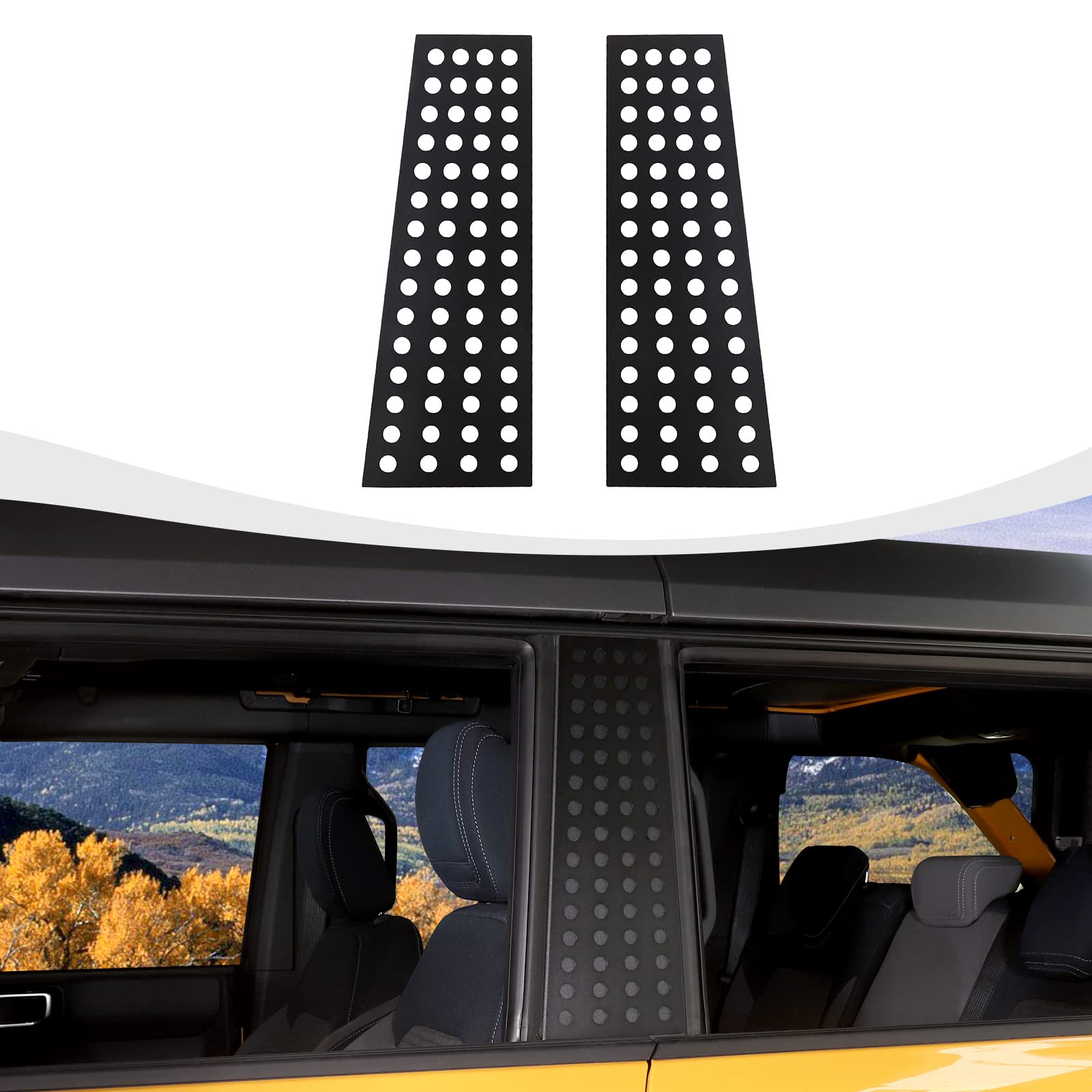 RAZPOY for Bronco B Pillar Post Panel Cover, Rear Door Window Decal Compatible with 2021 2022 Ford Bronco Exterior Accessories 4-Door, Aluminum Alloy
