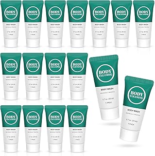 Travel Size Body Wash, Mini Shower Gel Set, 20 ml Individually Wrapped Bulk Trial Sample Small Single Use Toiletries Amenities Kit for Men & Women for Hotel/Camping/Homeless 0.7 Fl Oz (Pack of 30)