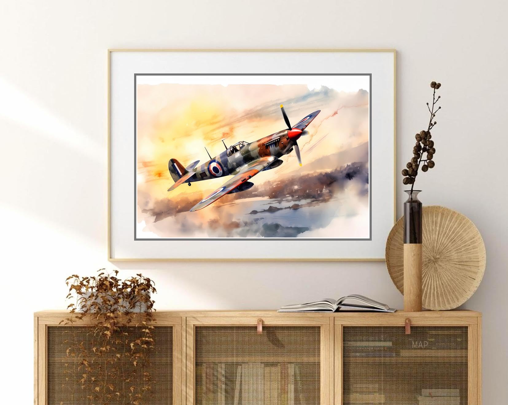 SIGNED BY THE STARS Spitfire sunset print art watercolour (A3 PRINT 42CM X 29.7CM)