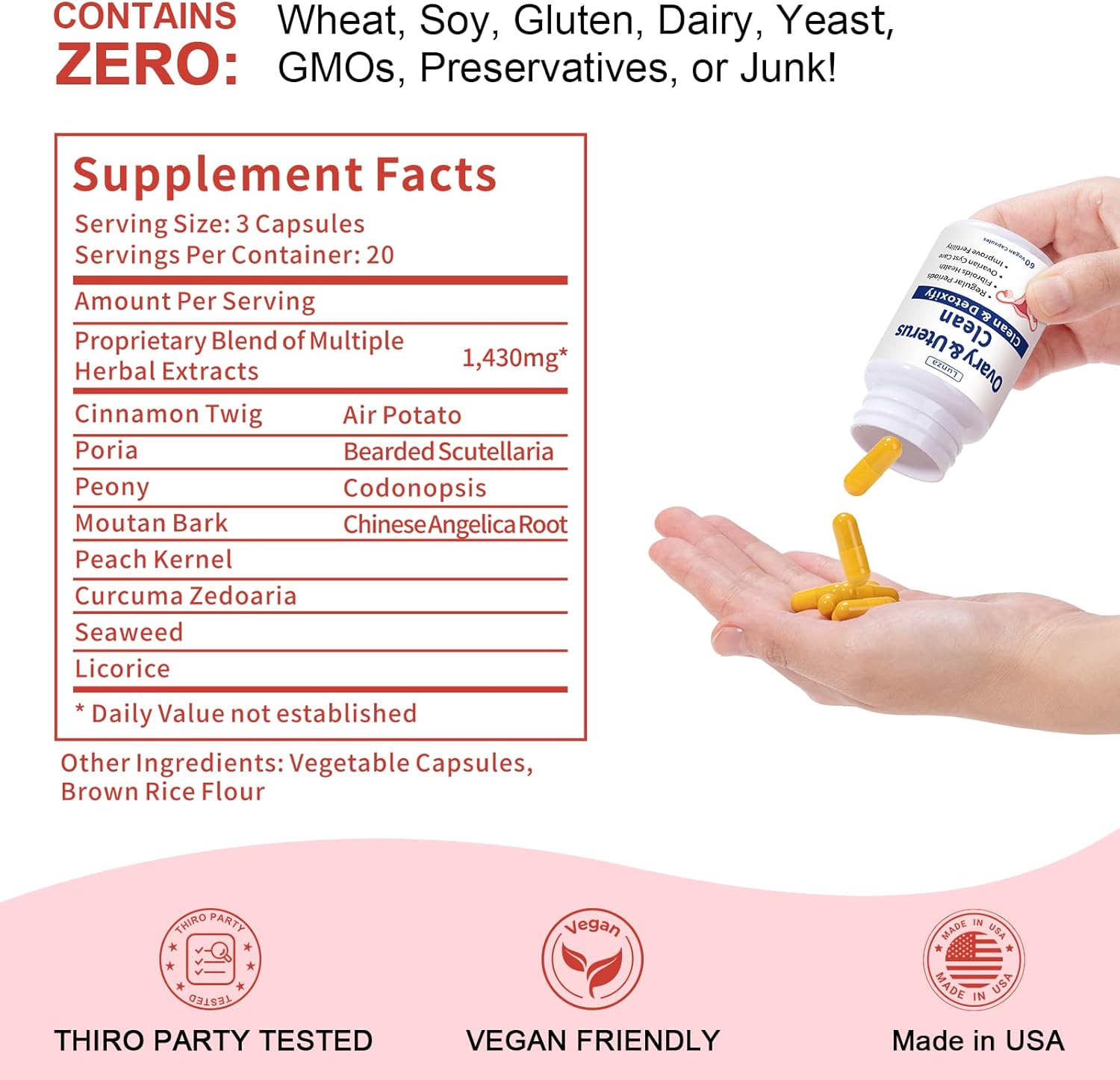 Lunza Ovary and Uterus Cleanse, Uterus Cleanse, Regular Periods, Fertility, Ovarian Cyst Health & Fibroids Support, for Abnormal Bleeding, No Cramps, 60 Vegan Capsules