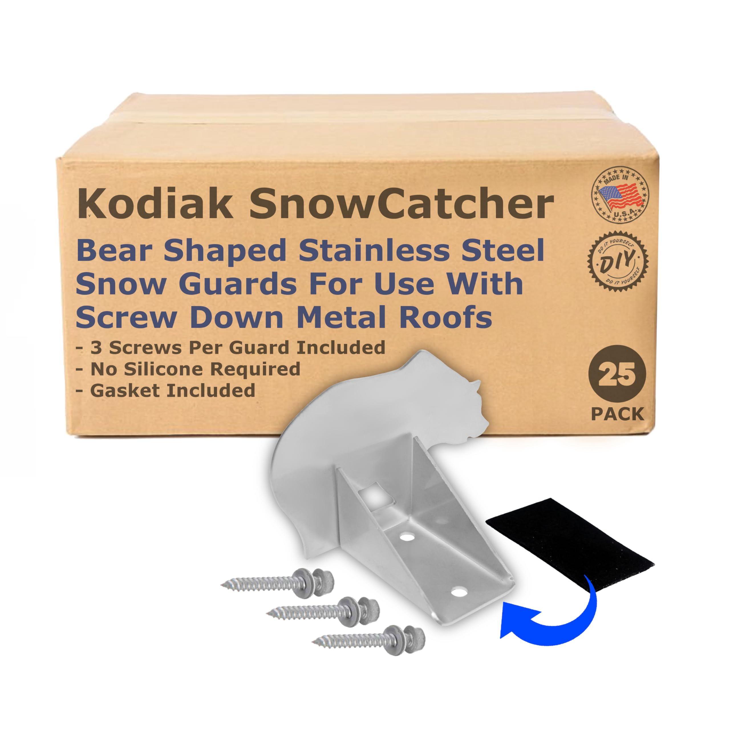 Kodiak Bear Stainless Steel Ornamental Metal Roof Snow Guards (25 Pieces with Pads and Screws)