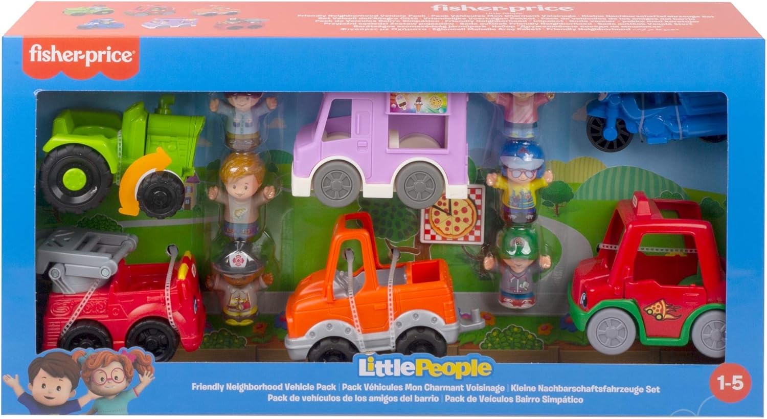 Fisher-Price Little People Friendly Neighborhood Vehicle Gift Set, Toddlers Explore Different Roles People Play in Their Neighborhood with This Set Featuring 6 Roll-Along Vehicles and Figures: Toys & Games