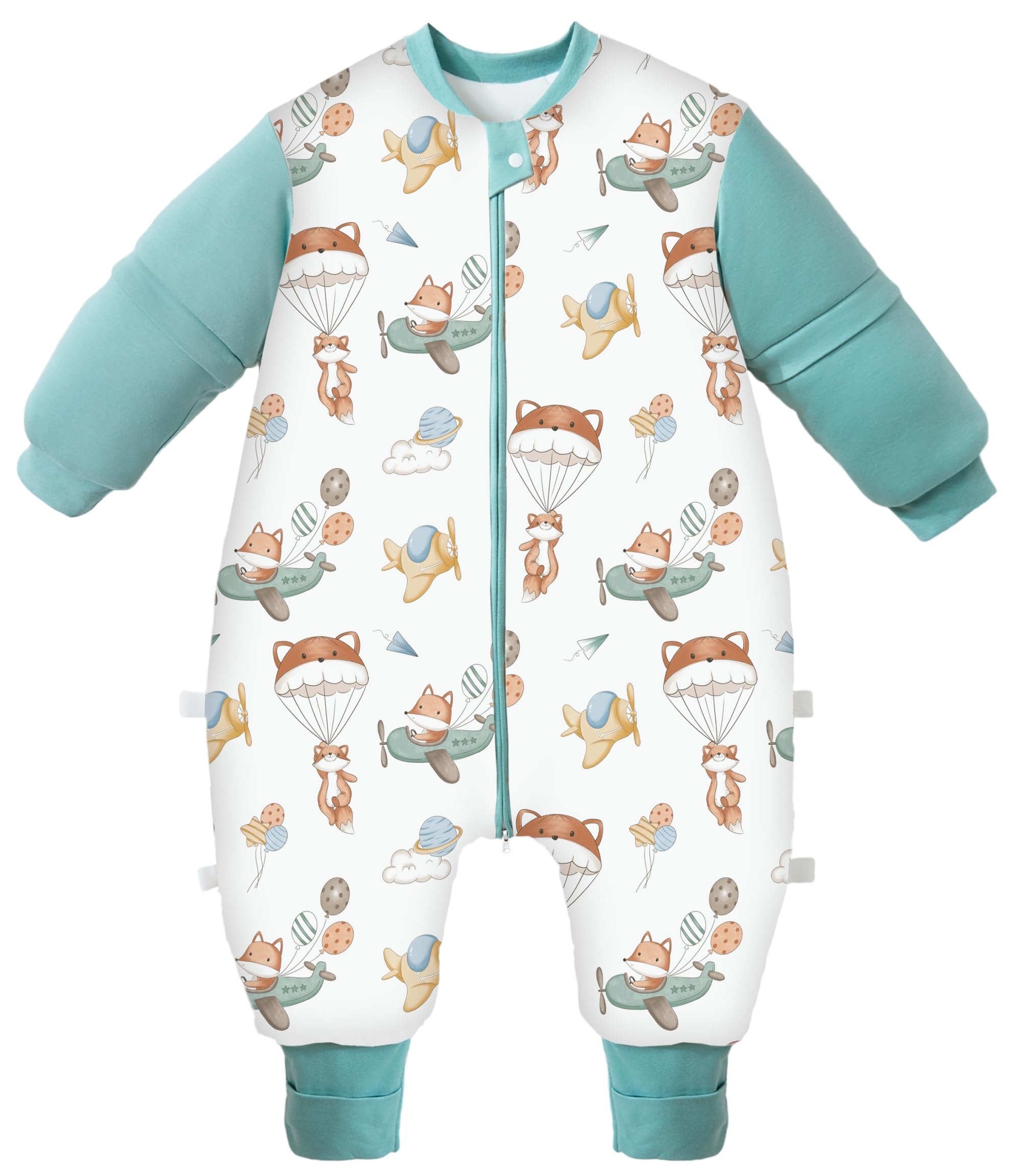 Chilsuessy Baby Winter Schlafsack mit Füßen und abnehmbar Langarm mit Beinen Bambus Faser Kinder Schlafsack für Kinder 2.5 Tog/Fuchs, Astronaut, XL Höhe 110-120cm