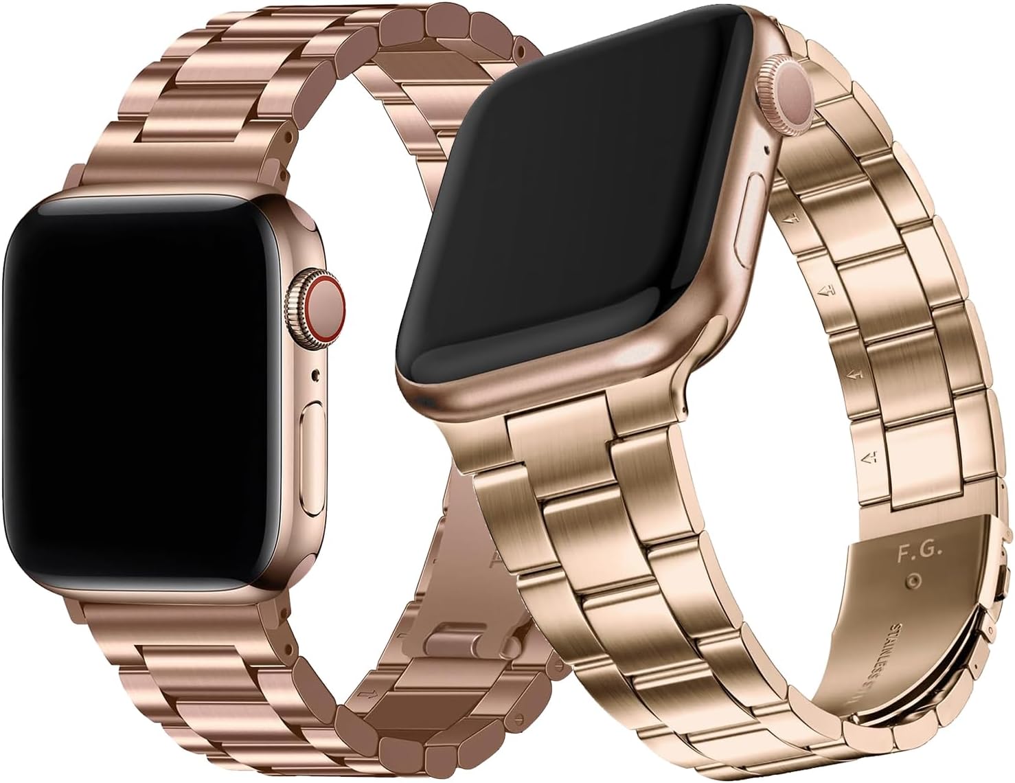 Fullmosa Compatible Stainless Steel Apple Watch Band 44mm/45mm/42mm Rose Gold with Case & Compatible Metal No tool needed Apple Watch Band with Case 44mm/45mm/42mm Rose Gold