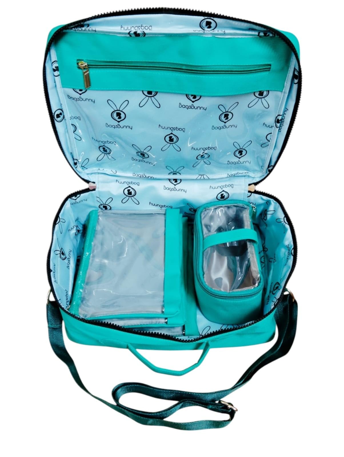BAGSBUNNY Art Supply Organizer Bag with 6 Transparent Flat Pouches and one Box pouch (Sea Green) 3