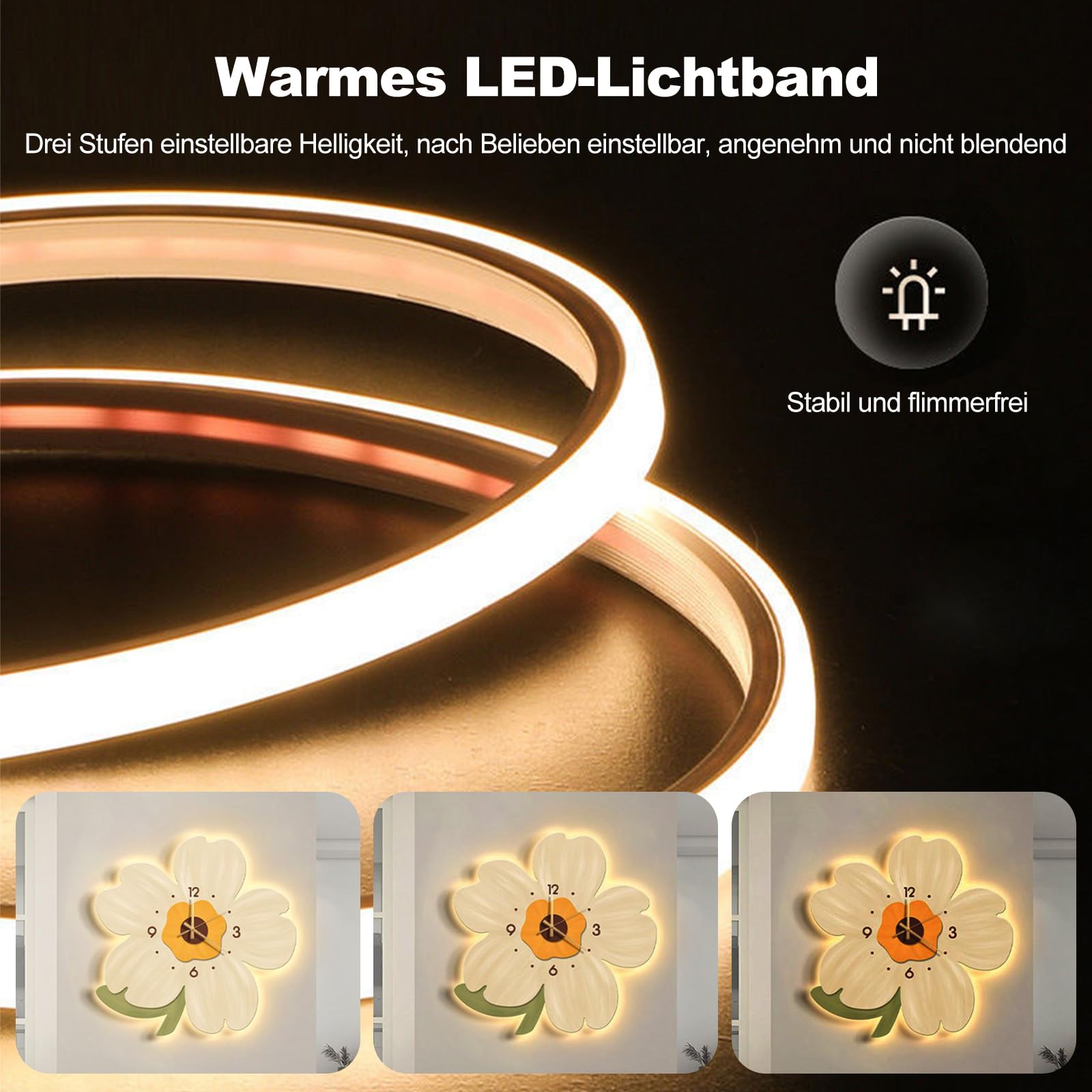 Ergocar Wanduhr, Kunstdekorative Led-Wanduhr, Moderne Blumen-Hängeuhr, Geeignet Für Wohnzimmer, Schlafzimmer, Arbeitszimmer, Büro