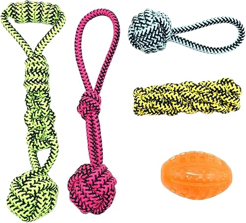 Leefasy 5 juguetes para masticar perros para mascotas, juguetes interactivos de bola de tira y afloja, cuerda para masticar cachorros, cuerdas de disponible en Yaxa Peru