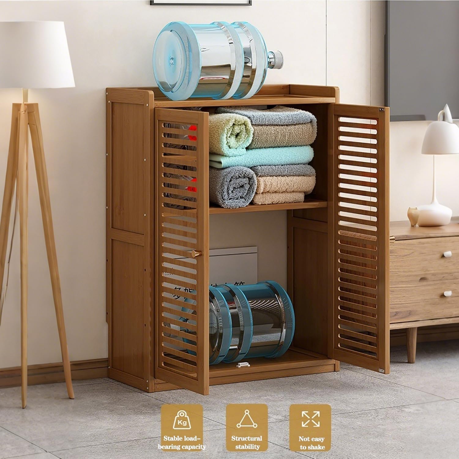 WiFi Router Storage Cabinet with Adjustable Shelves- Wall Mount/Floor Standing Router Box Modem Power Strip and Cable Management Hider Organizer for Home Office (Brown)
