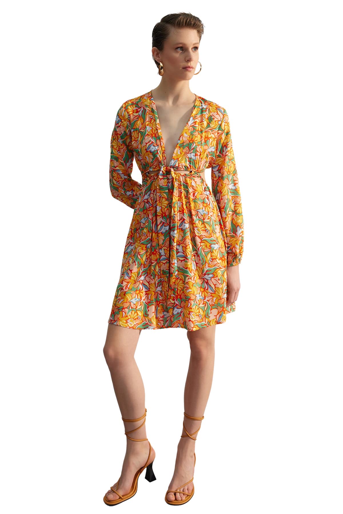Trendyol Women Skater Regular fit Woven Dress,Orange,38