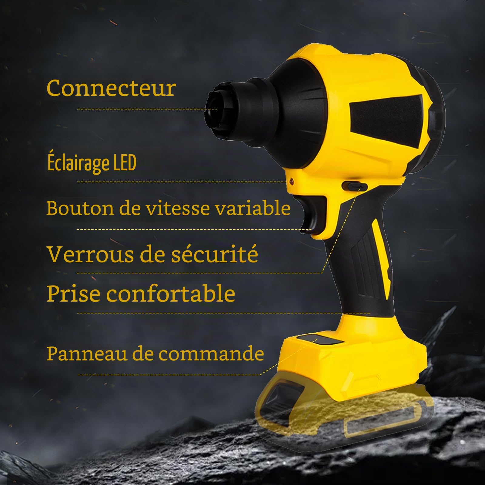 Souffleur à poussière sans fil pour batterie Dewalt 18 V/20 V, souffleur portatif 1000 W à air comprimé, moteur à vitesse continue, lumière LED, 720 km/h et 8 buses (sans batterie)