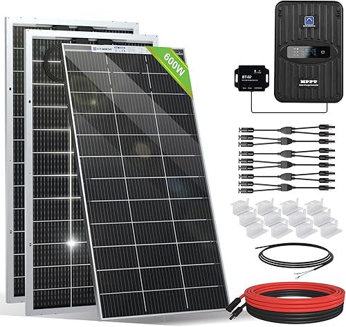 ECO-WORTHY Kit de barco RV de panel solar de 600 W y 12 V 4 paneles solares de 150 W controlador de cargador MPPT de 12 V24 V 40 A cable solar de