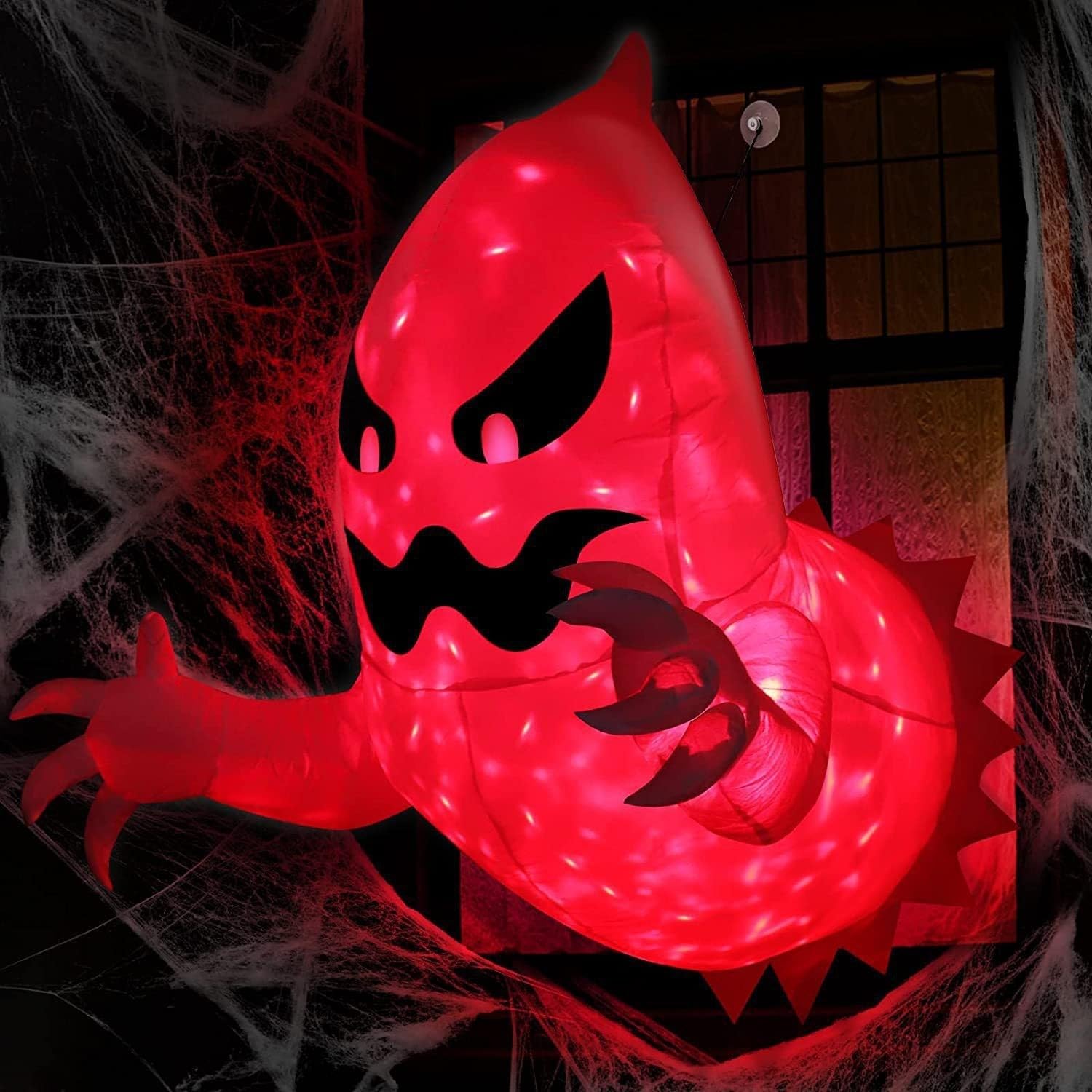 TAPIT4 FT Halloween Inflatable Scary Flying Ghost Broke Out from Window, Blow Up Flying Ghost with Build-in LED Lights, Scary Halloween Decorations for Window Yard Garden Lawn (C)