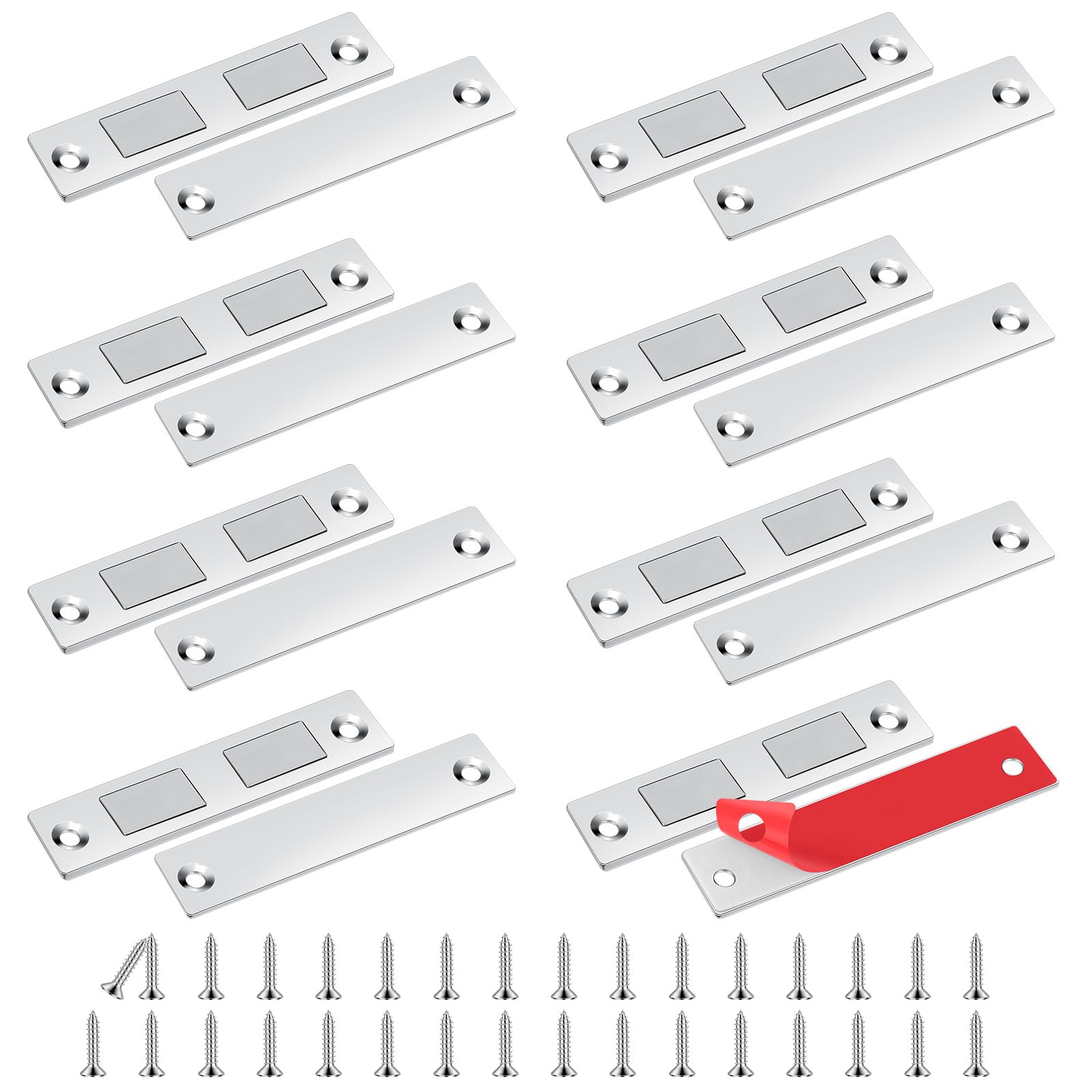 Romon Samozamykacz magnetyczny, 8 sztuk magnesu naklejka meblowa zamknięcie, mocne magnetyczne zamknięcie do drzwi, bardzo cienkie samoprzylepne magnesy do drzwi przesuwnych, do szuflad, zamykania