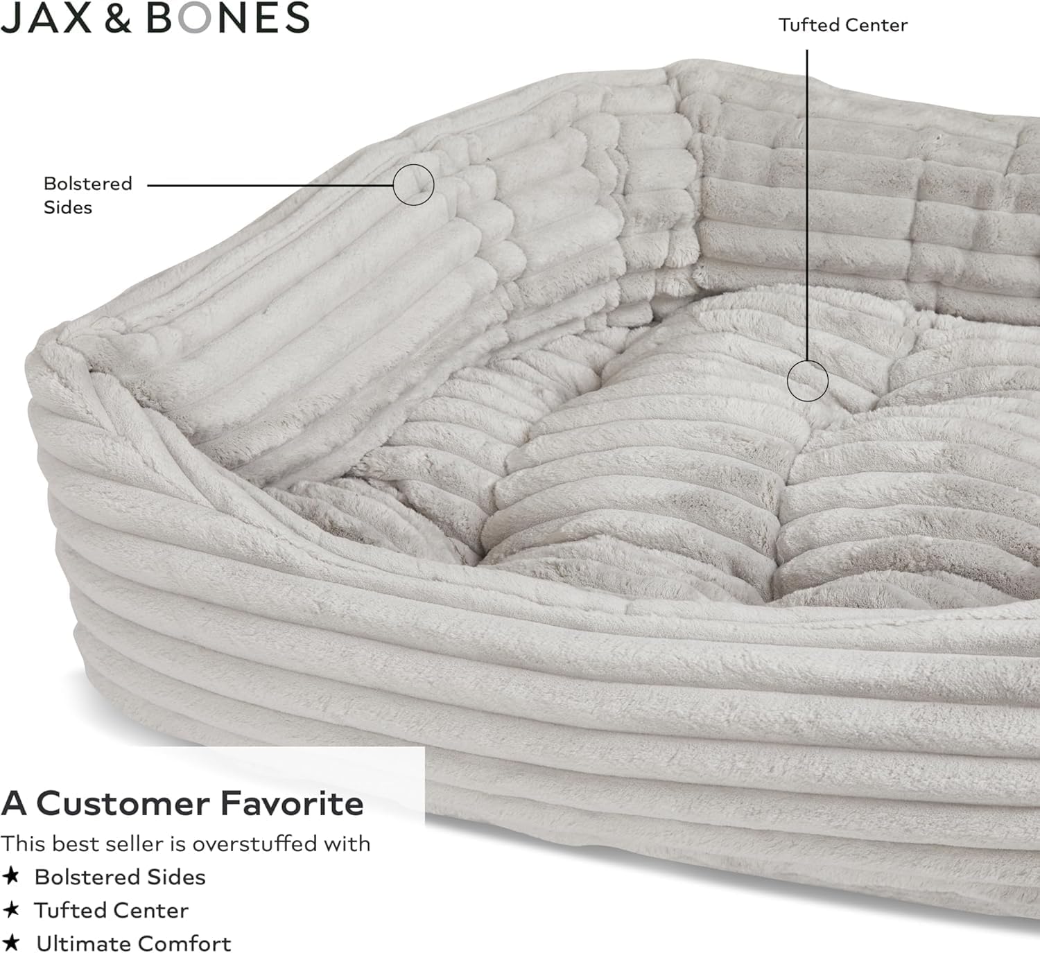 Jax & Bones Dog Bed Napper - Luna Grey Machine Washable Bed For Dogs - Extra Heavy Duty Bolstered Sides - Medium Grey Dog Mat Beds | 35 x 27 Inches