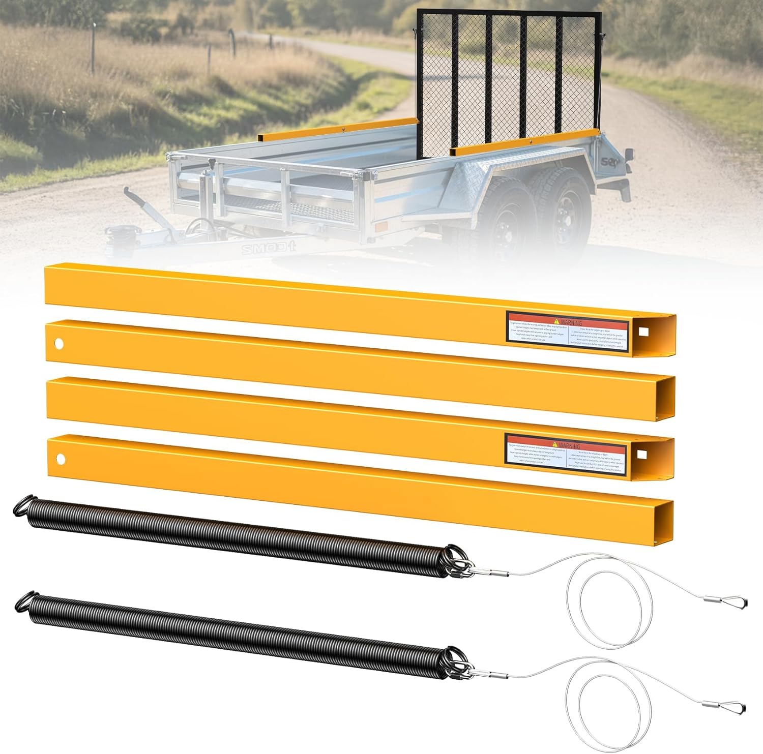 JY PERFORMANCE Trailer Gate Lift Assist, 2-Sided Tailgate Lift Assist for Open Utility Trailer Tailgate Ramp, 12 to 24 Inch Heights Side Rail and 4 to 6 Feet Height Tail Gate or Ramp, Yellow