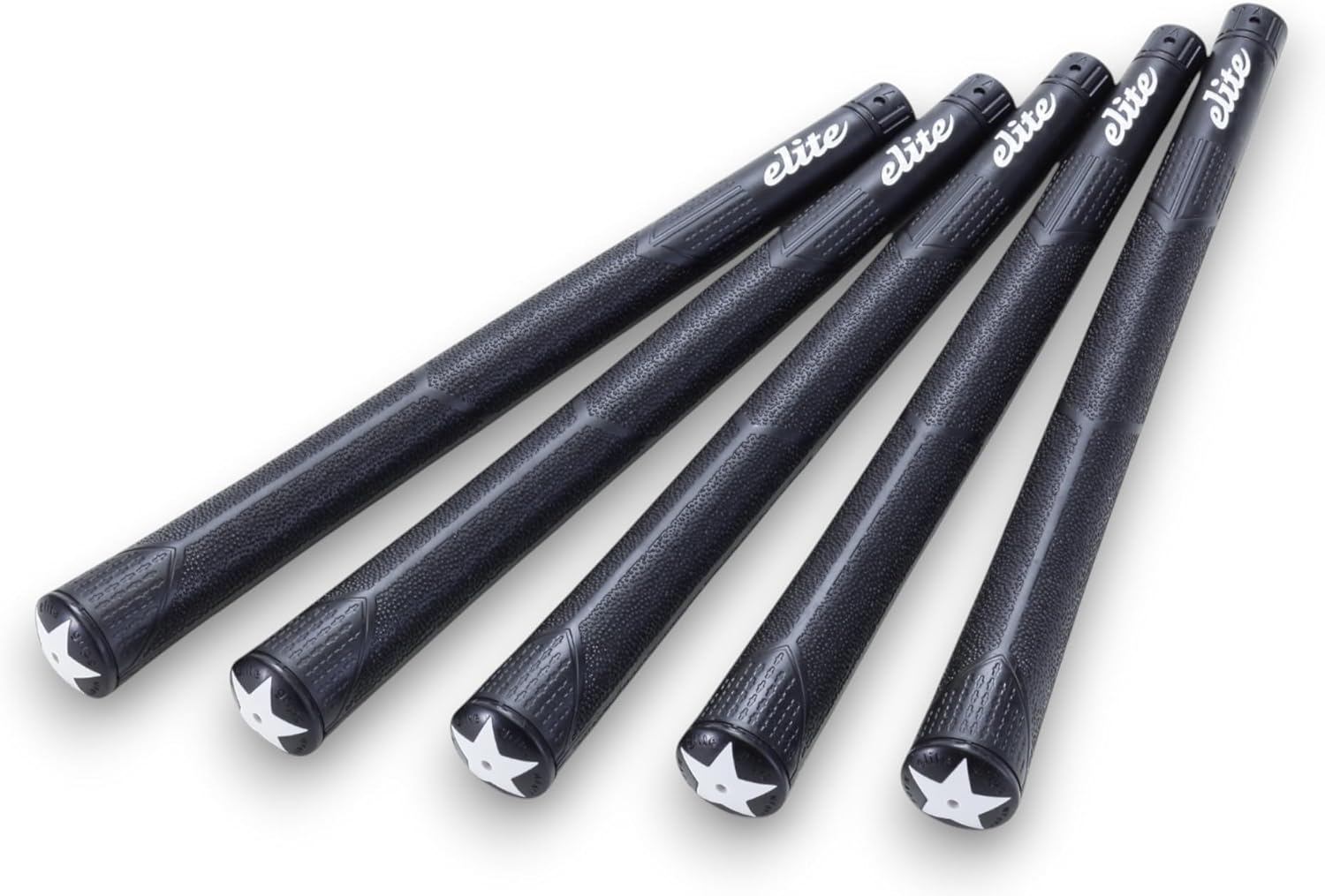 Elite Grips Athlete Series A50 Star Golf Grips - Grip Ends - Body Shape, Rhinestone, Backline Included, M58/M60/M62 Berlina Black, 265mm Length, Set of 5