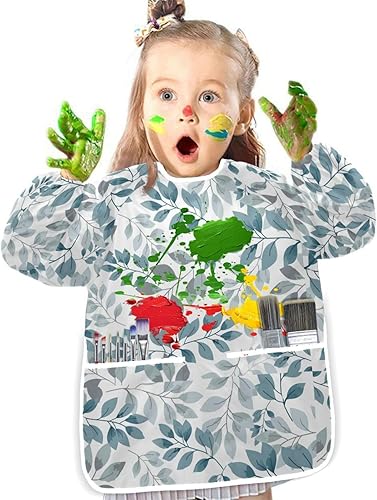 Miniatura 3 de Nature Flowers Leaves Kids' Art Smocks Long Sleeves Kid Painting Aprons Artist Smock for Outdoors Party Kitchen S