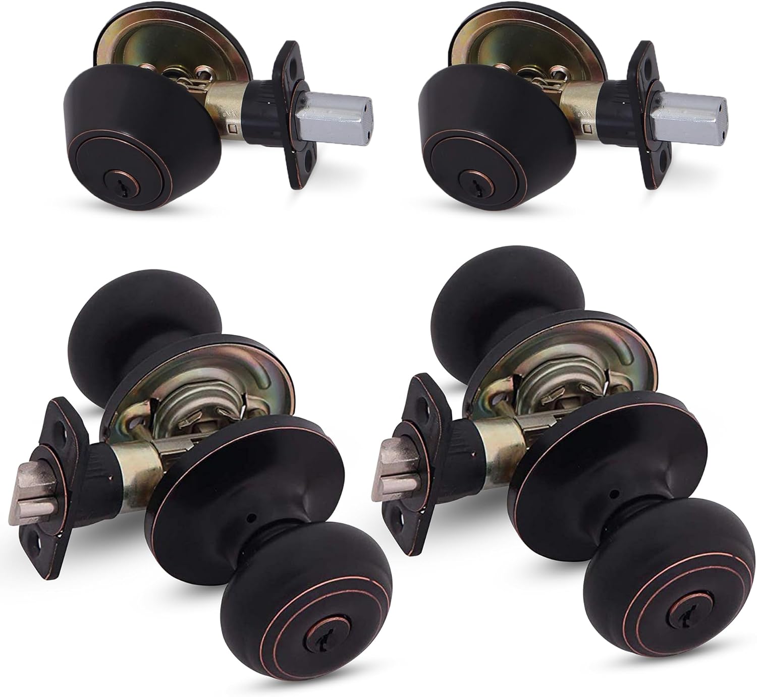 Honeywell Safes & Door Locks - 2 Pack Entry Door Knob with Deadbolt Lock Set for Front Door - Interior/Exterior Door Lock Fit's Standard Size Doors - Anti Bump Resistant - Oil Rubbed Bronze - 8101406