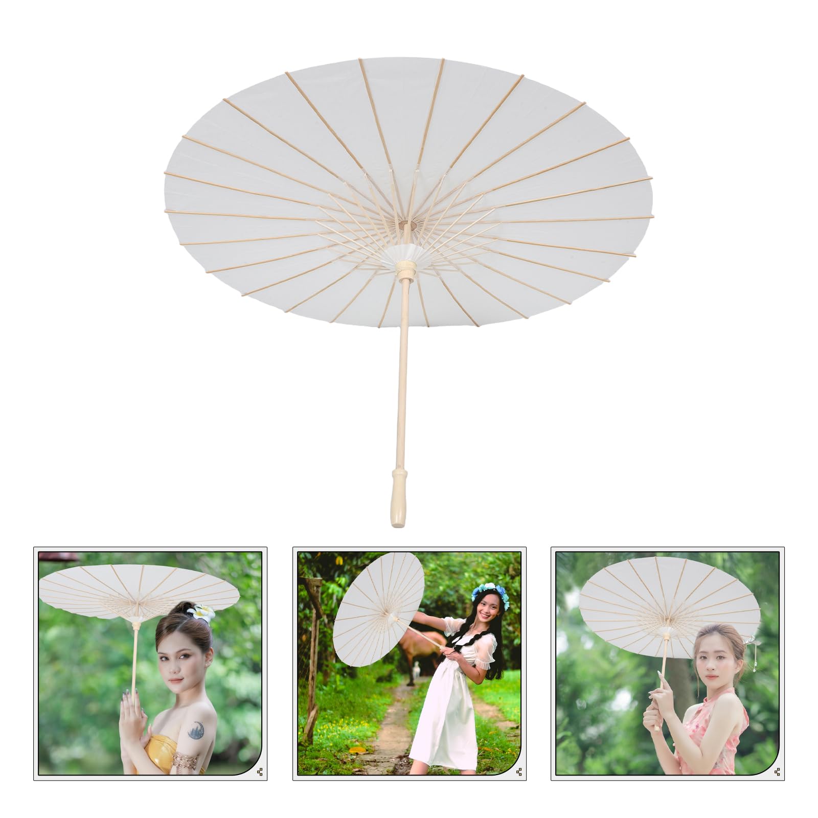 Garneck Weiße Papierschirme 4 Stück 84cm Holz Papier für Hochzeiten | Unbemalt, Chinesisch Japanischer Stil, Dekorativer Rohling, Geeignet für Gruppenarbeiten und Zeremonien