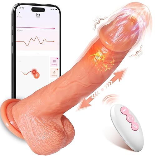 Koxten Thrusting Dildo Realistic Vibrator - 3-in-1 8 inch Penis for Clitoral Anal G-spot Stimulation with Suction Cup Heating & App Control Soft Silicone Dildo for G-Spot, Anal, and Couple Play - Lifelike Flesh