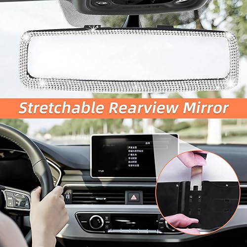 Miniatura 10 de Kewucn Espejo retrovisor antirreflejo con gran angular, 12 pulgadas (11.969 in) panorámica convexa curva retrovisor automático clip en el espejo