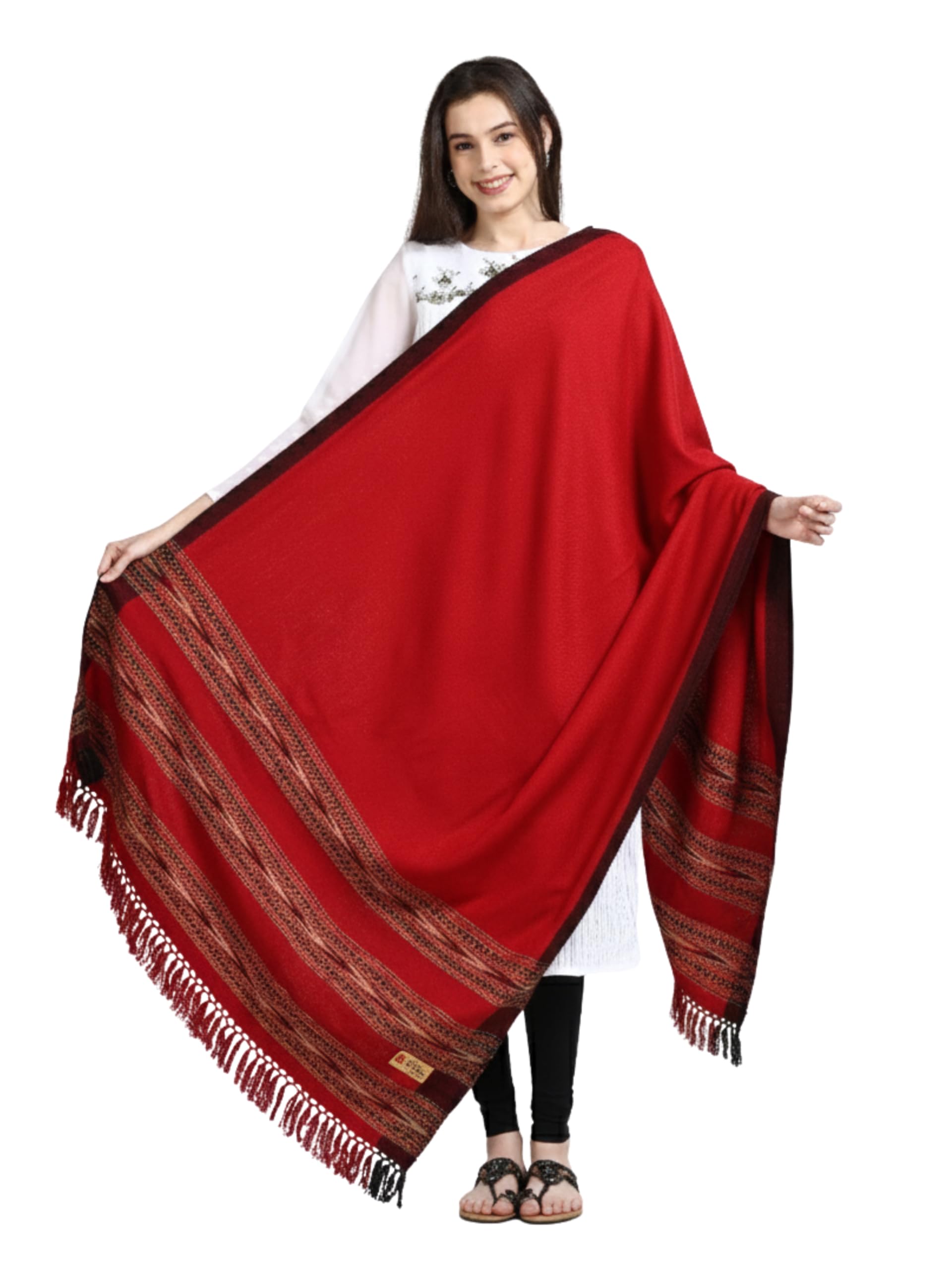 Bunkaar Handwoven Woolen Shawl for Women with Kullu Border