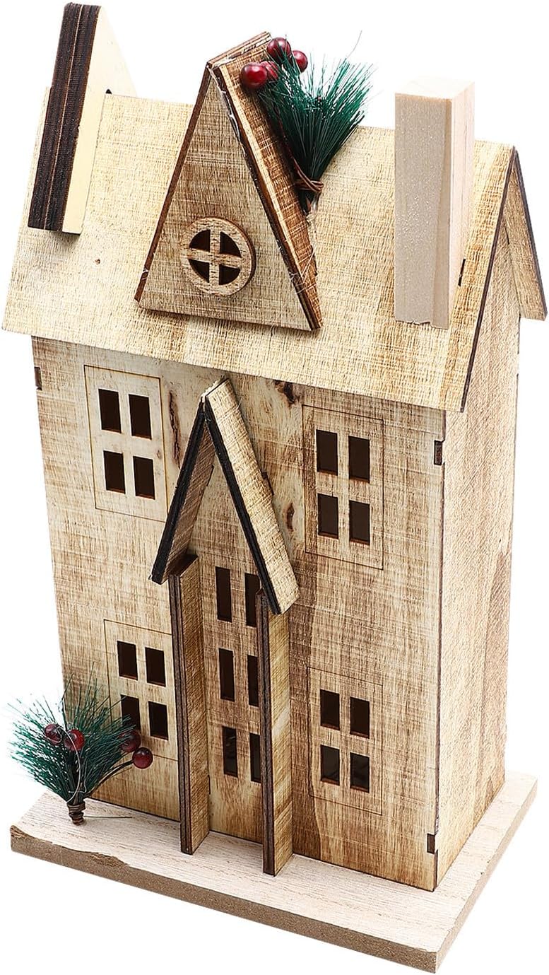 Nordic Style Decorative Wooden House with LED Light Christmas Decor