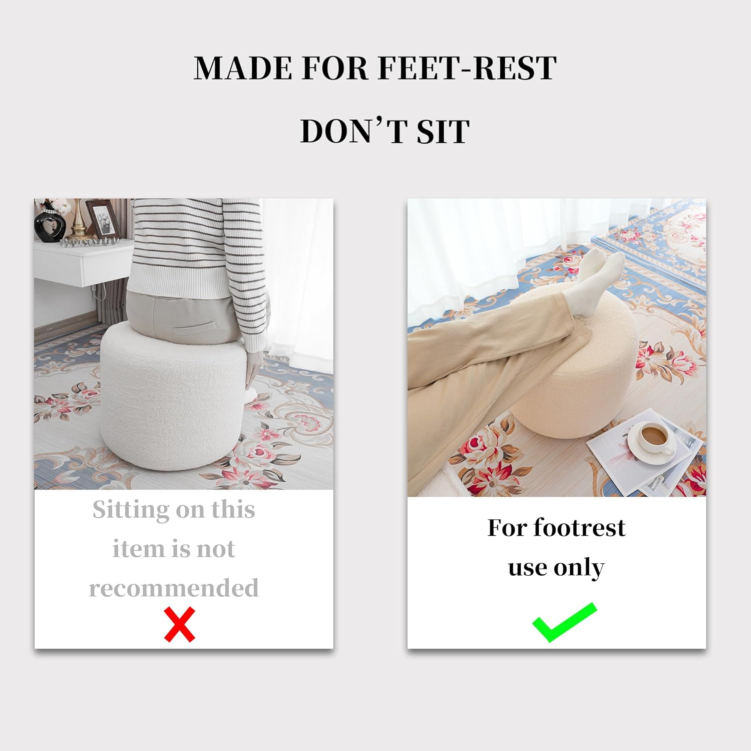 Round Ottoman Foot Stool,Boucle Small Pouf for Couch,Foam Filled Modern Foot Rest with Lightweight - Applicable to Living Room & Dorm & Outdoor,Beige