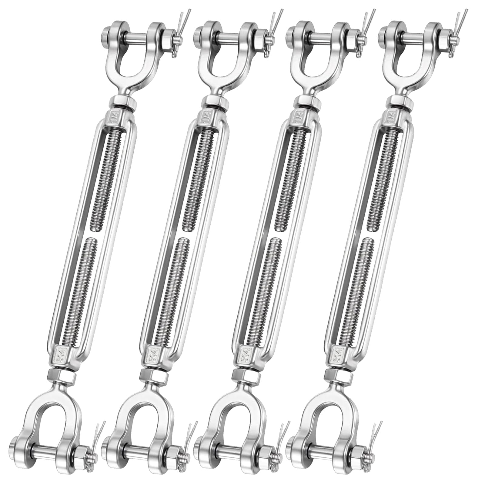 Photo 1 of CORDUN 4 Pack 1/4" Stainless Steel Jaw and Jaw Turnbuckle Heavy Duty Turnbuckles for Cables Wire, Shade Sail Hardware, Zipline, Outdoor Applications, Steel Cable Traction, Stretch Fence
