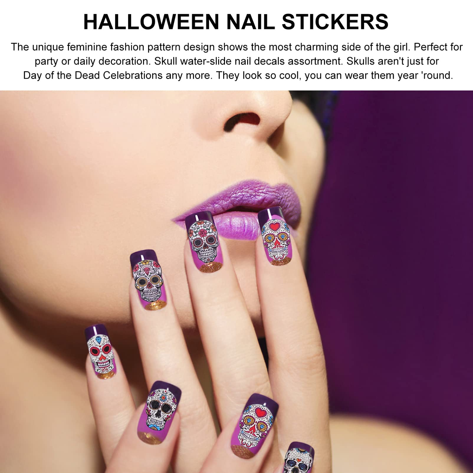 Healvian Pegatinas De Uñas De Halloween De Calcomanías De Esqueletos Y Stickers Autoadhesivos Para Decoración De Manicura Para Casa Y Salones De 10 Hojas*4