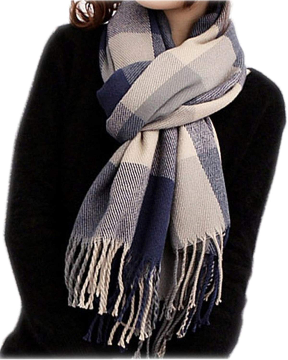 Mocasor Plaid Blanket Scarves for Women, Ladies Fashion Winter Warm Tartan Oversized Long Checked Shawls and Wraps 200x60cm (7 Grey)