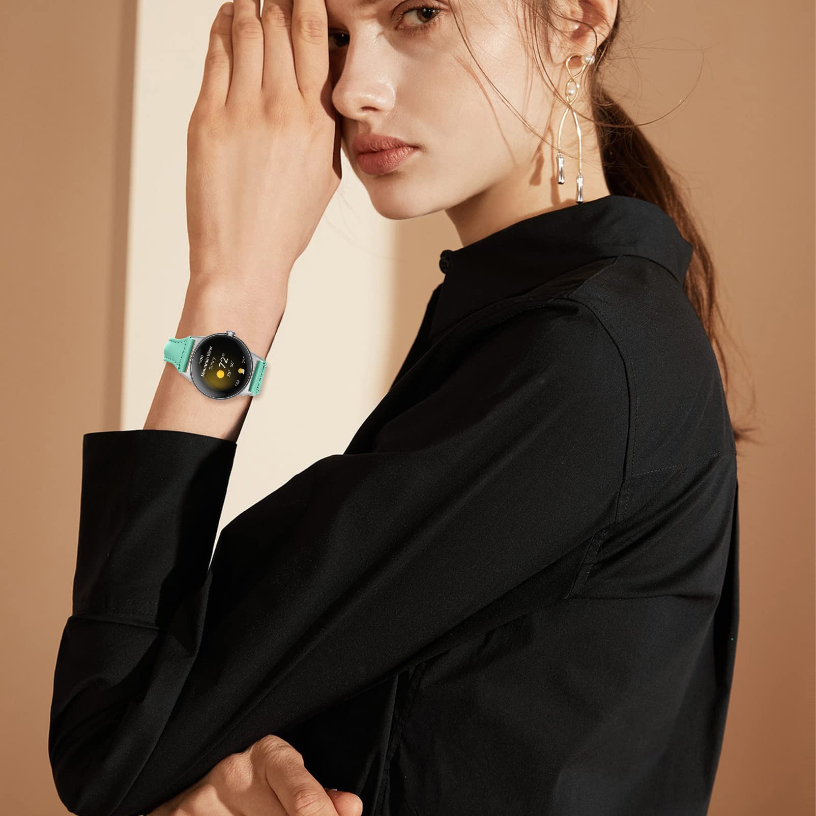 Bracelet de rechange fin en cuir véritable compatible avec Google Pixel Watch 2022 (abricot)