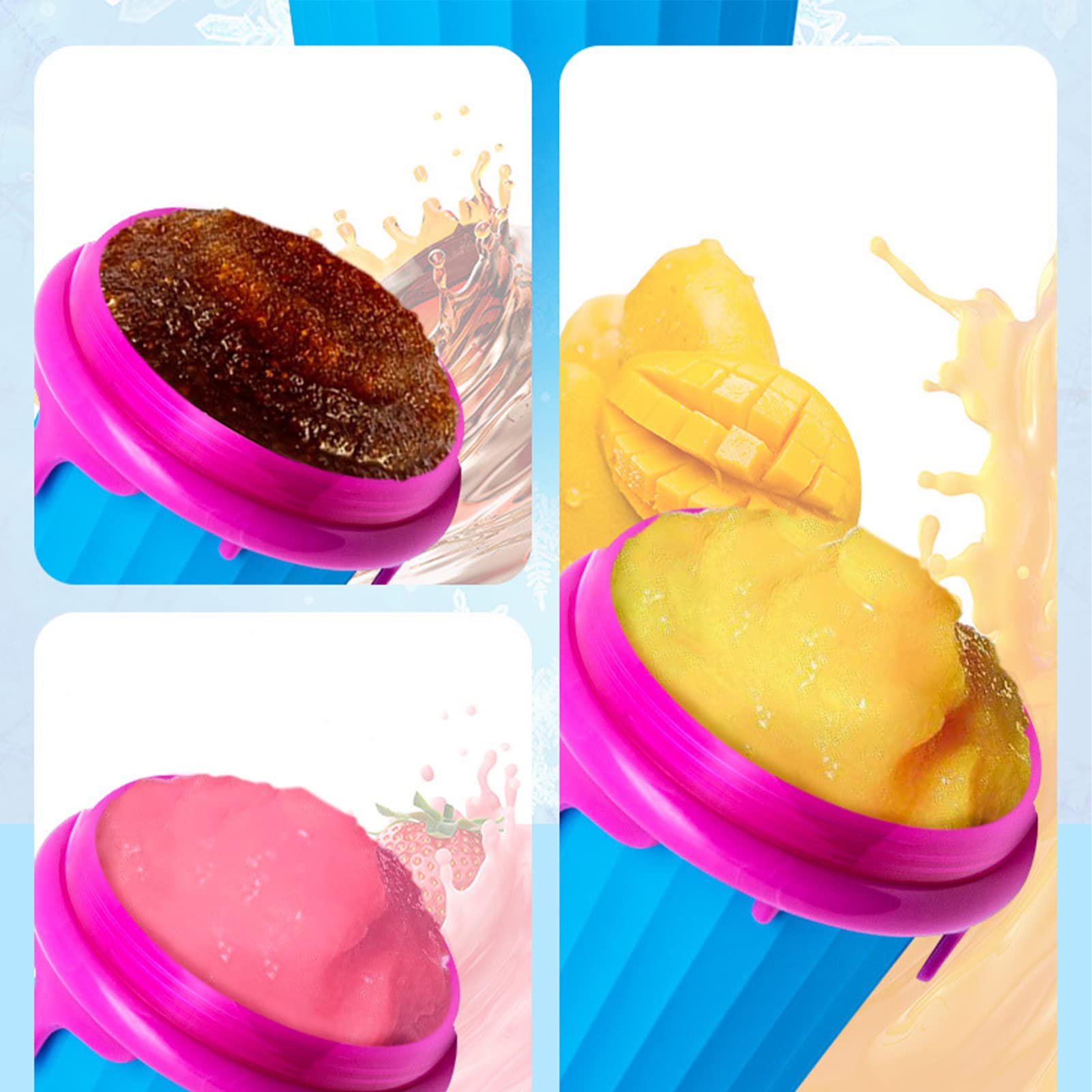 Gobelet à slush en silicone - Gobelet à presser - Gobelet à glace - Pour pétrir des smoothies congelés - Pour l'été - Avec cuillère à paille - Pour une délicieuse glace slush (bleu)