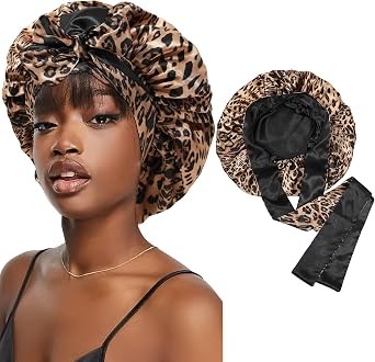 Satin Bonnet Silk Sleep Cap Womens Hair Bonnet Stretch Tie Band Hair Cap for Curly Hair Silk Hair Wrap